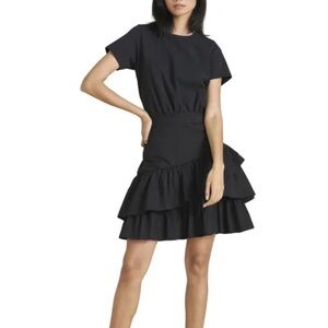 Veronica Beard-Black Noha Flounce T-Shirt Shortsleeve Mini Dress